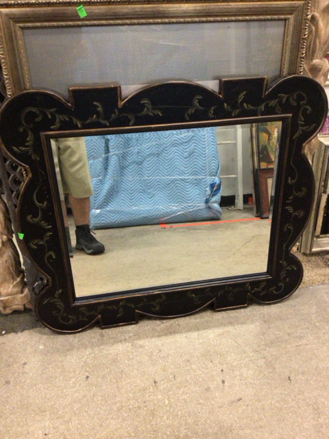 35 1/2" X 42 Black Scalloped Beveled Framed Mirror