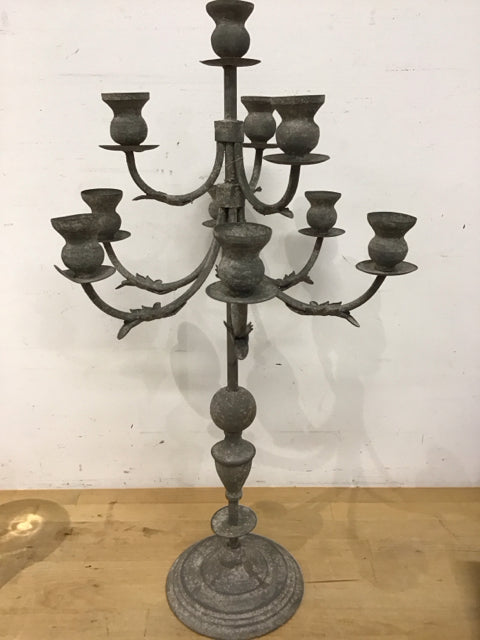 27.5" Distressed Gray Metal 9 Candle Candelabra