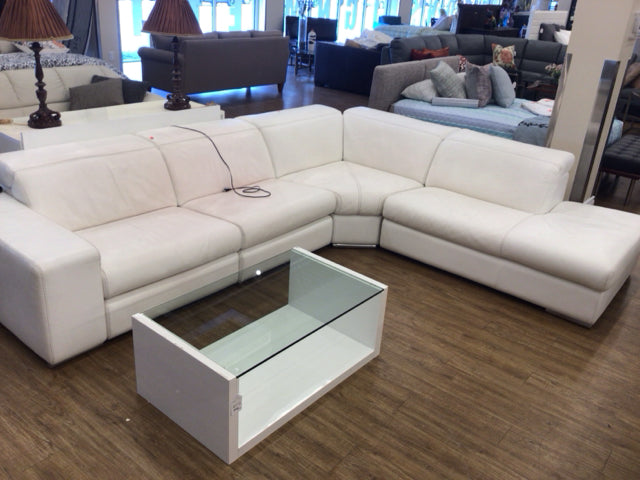 AS-IS Incanto Italian White Leather 4 PC Power Reclining Sectional