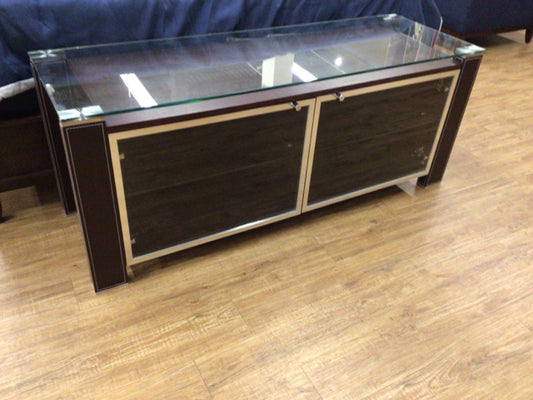 Leather Wrapped Glass Top Two Door Media Console
