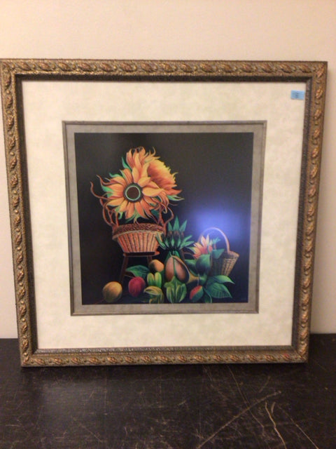 30 1/4" Squared Hector Fuentes "Rising SunFlower" Print W/C.O.A