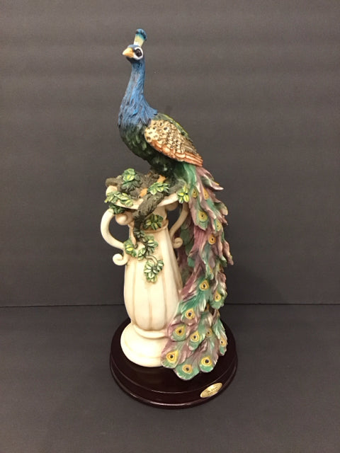 17.5" Crosa Collection Toscano Porcelain Peacock