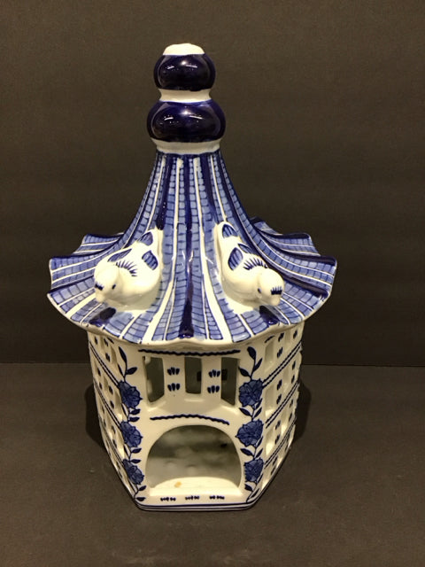 12" Blue/White Painted Birdhouse