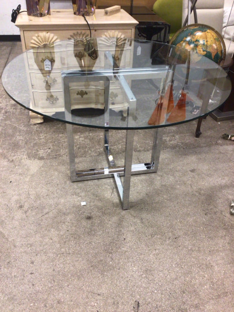 48" West Elm Round Glass Chrome Base Dining Table
