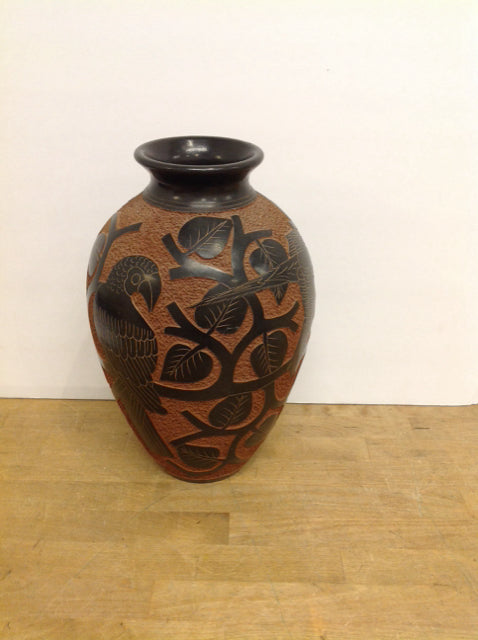 14.5" Brown Etched Ceramic Vase