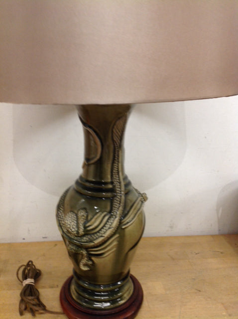 30" Olive Green Ceramic Crackle Lamp