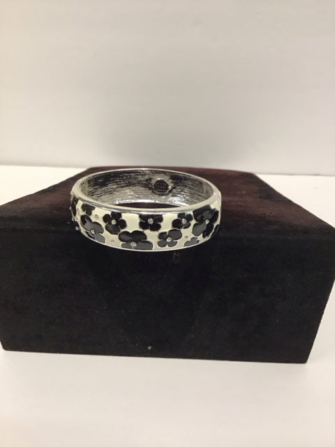 Enamel Black Flower Cuff Bracelet