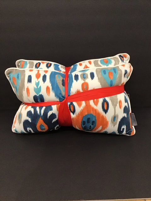 Set/2 Tan Lumbar Pillows w/Blue/Grey Orange Spots