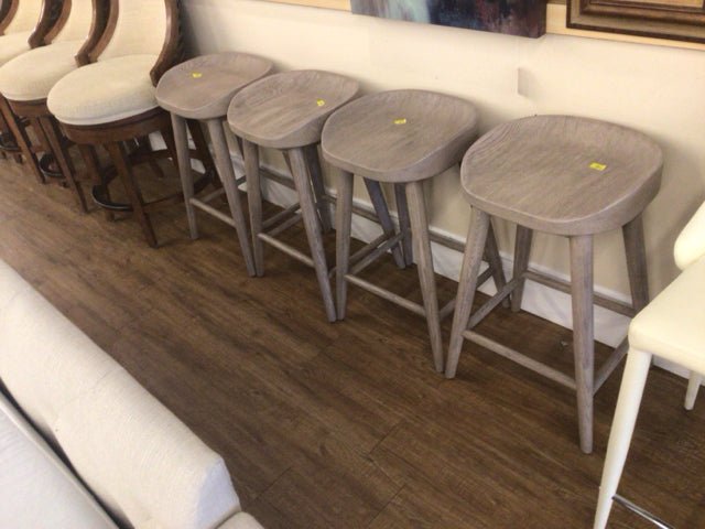 Set Of 4 RH Danish Farmhouse Grey Wood Counter Stools