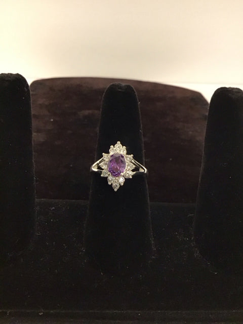 Silver Ring w/Purple Oval Cut Stone