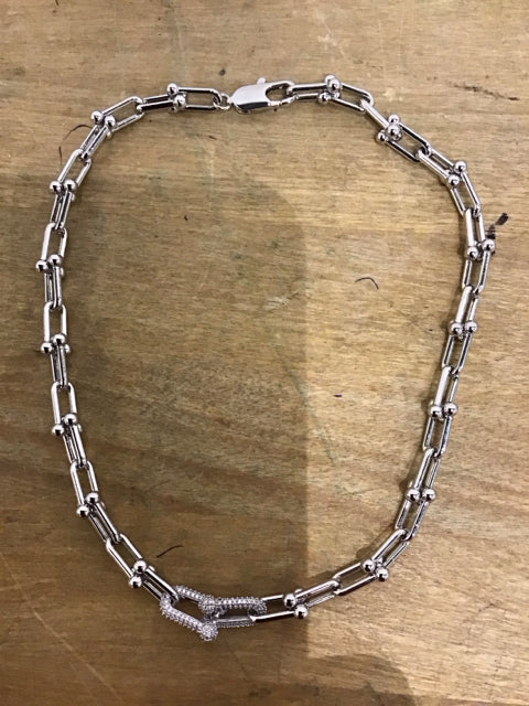 Necklace Tiffany Like 18" W/Paive Front Silver