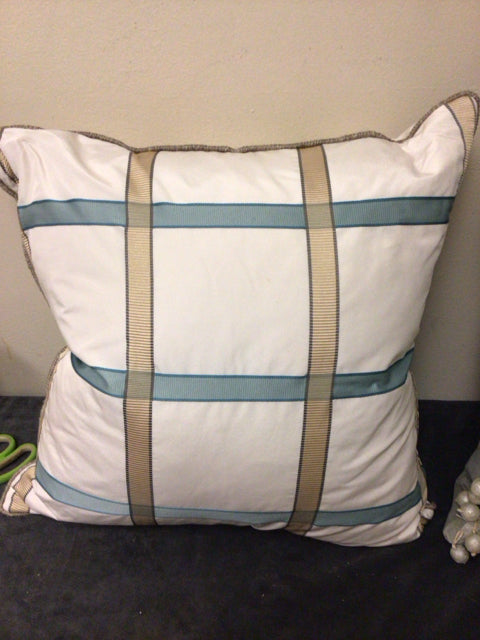 Cream/Gold/Blue Fabric Pillow