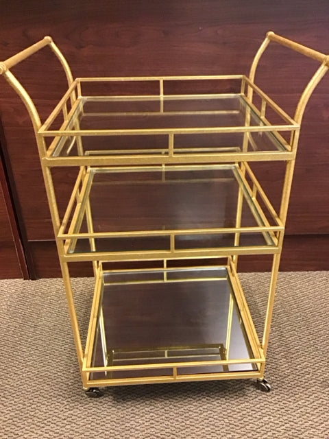Pier 1 3 Tiered Gold Metal  Bar Cart
