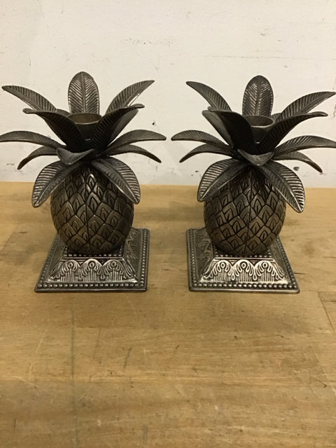 Pair Of 5" Godinger Pineapple Metal Candle Holders