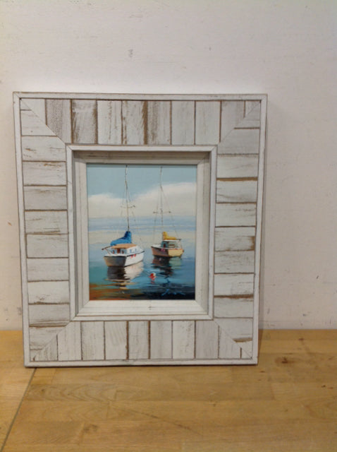 18x16 White Wood Framed Sailboats Print