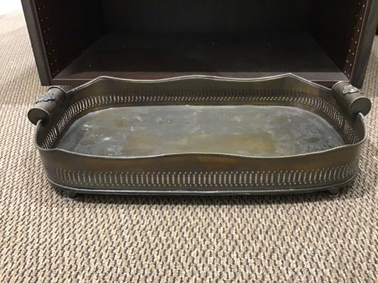 25" X15" Oval Metal Footed Embossed Tray