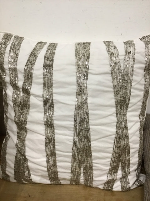 19" Sq. White W/Silver Sequin Pillow