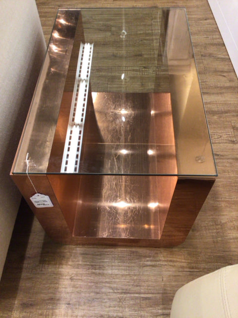 Custom Copper Wrapped Base Glass Top End Table