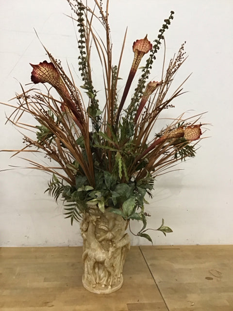 45" Mixed Faux Florals In Giraffe & Palm Tree Vase