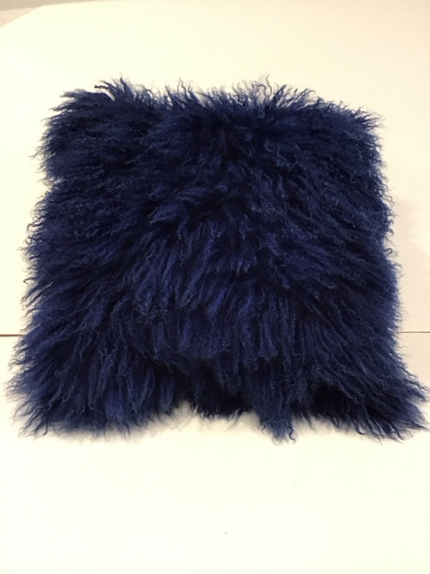 22" Royal Blue Angora Shag Pillow