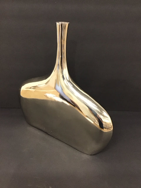 14" Silver Metal Vase w/Narrow Top