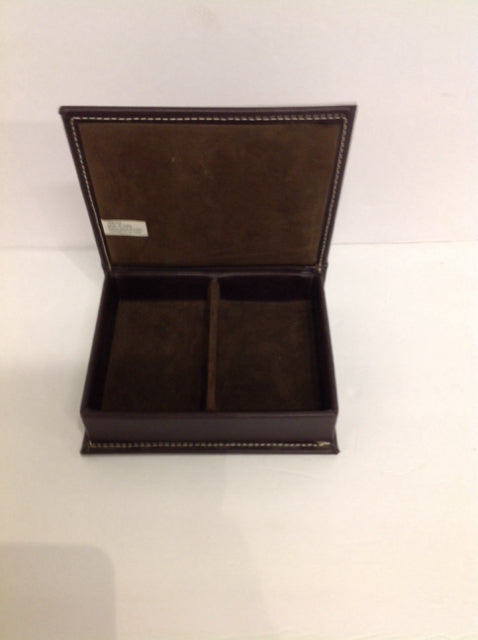 6.5"x5"  Brown Leather Box w/2 Compartments