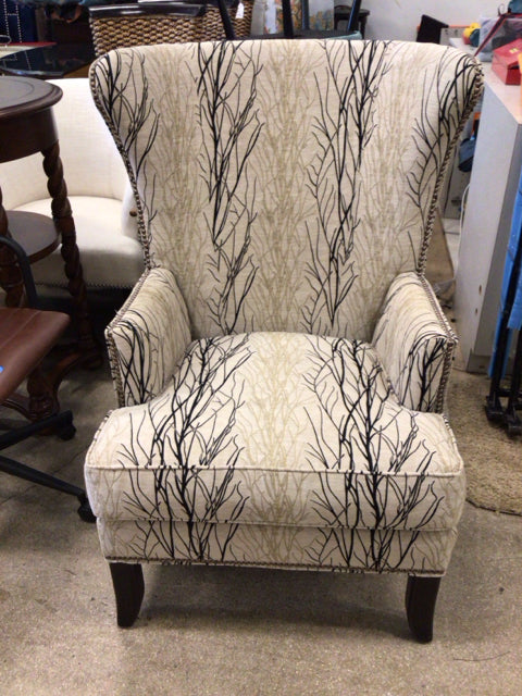 Fairfield Custom Branch Pattern Fabric Wing Chair W/Nailheads
