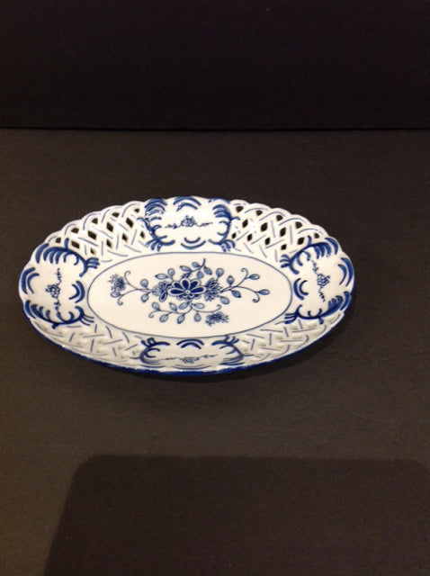 Blue/White Painted Oval Tray