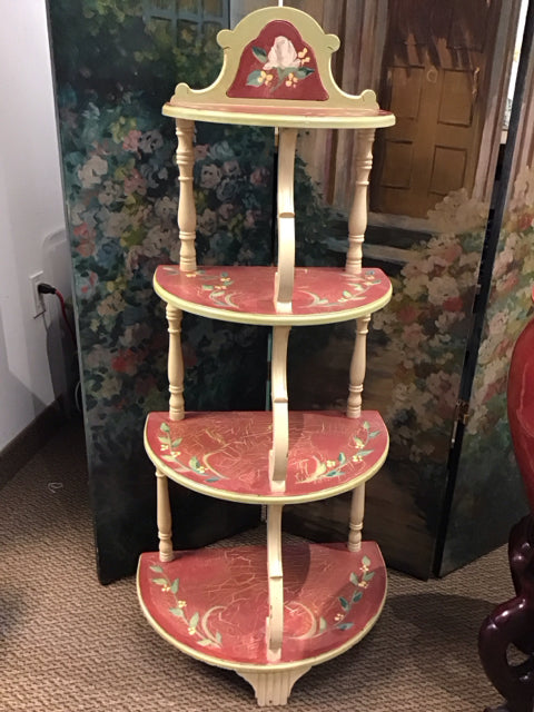 44" 4 Tier Wood Floral Painted Shelf