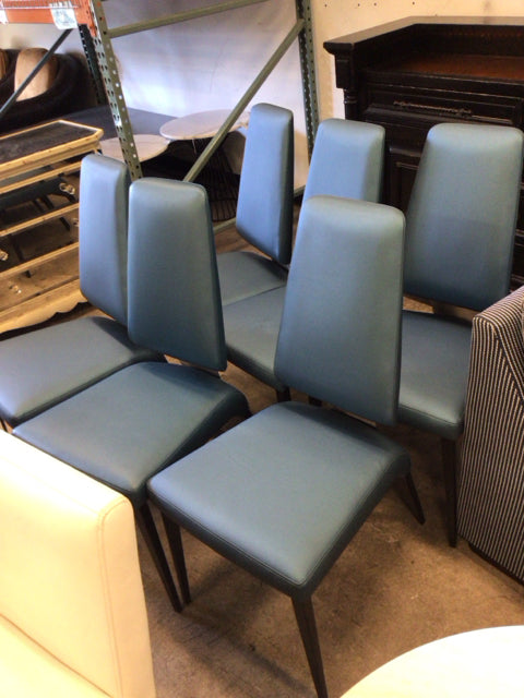 Set Of 6 Teal & Metal Dining Chairs