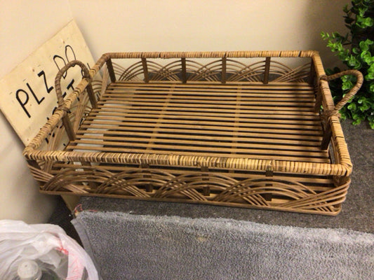 21 3/8" X 16 1/2" Natural Bamboo Tray W/Handles