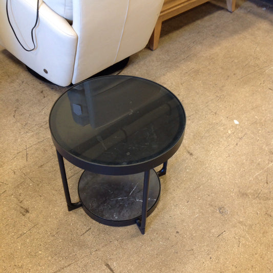 19" Anthracite Marble Effect w/Glass End Table