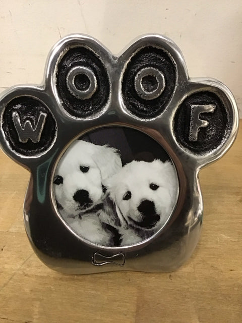 3.5" Round "Woof" Paw Photo Frame