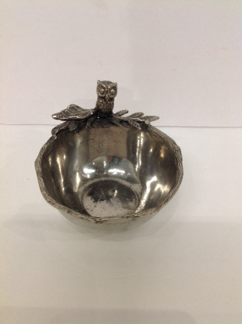6" Silver Bowl w/Owl Figure on Rim