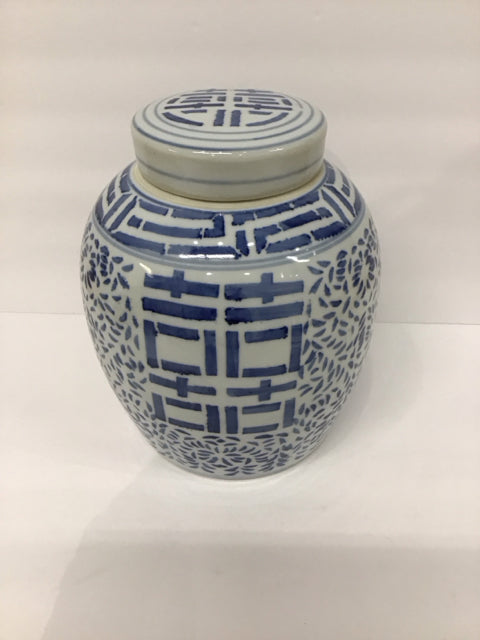 10" Blue/White Painted Ceramic Urn