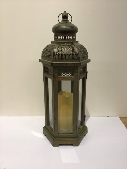 Green Chippy Wood/Metal Morrocan Lantern Candle Holder
