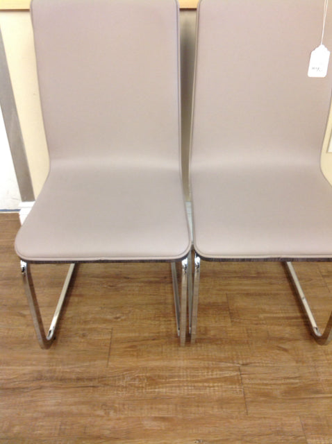 Set Of 2 Grey Faux Leather & Chrome Dining Chairs