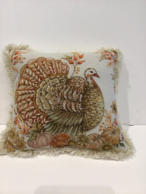 Beaded Turkey Pillow w/Fringe