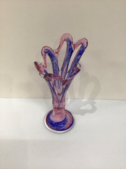 10" Art Glass Pink/Blue Reticulated Vase