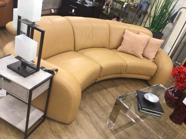 Robb & Stucky Natuzzi Tan Leather Curved Back Two PC Sofa