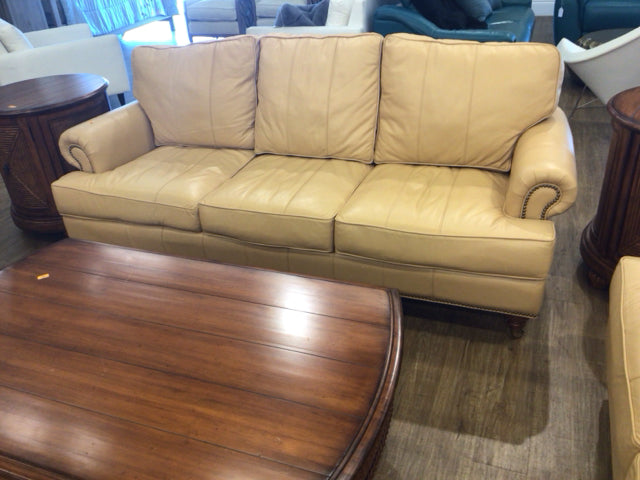 Lexington Home Three Seat Tan Leather Rolled Arm Sofa