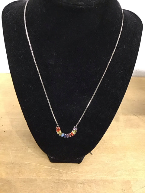 Silvertone W/Rainbow Stone Necklace