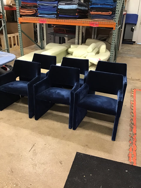 Set/6 CB2 Foley Navy Faux Mohair Dining Chairs