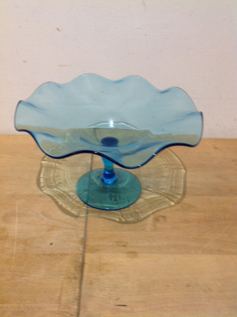 Bowl- 10" Footed Blue Glass