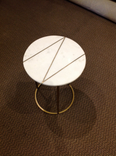 20" Round Gold Metal w/Marble Top Accent Table
