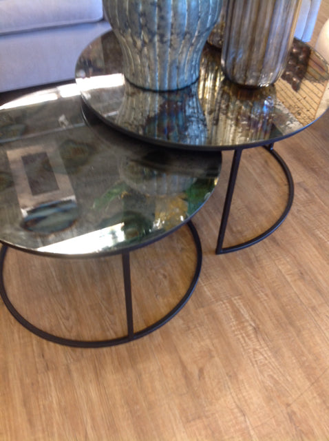 Coffee Table- Set Of 2 Metal Aged Mirror Nesting