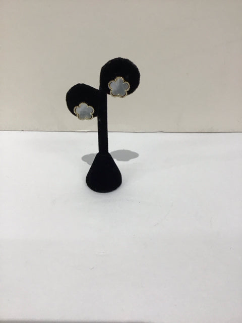 Van Cleef Style 5-Pt MOP/Gold Stud Earrings