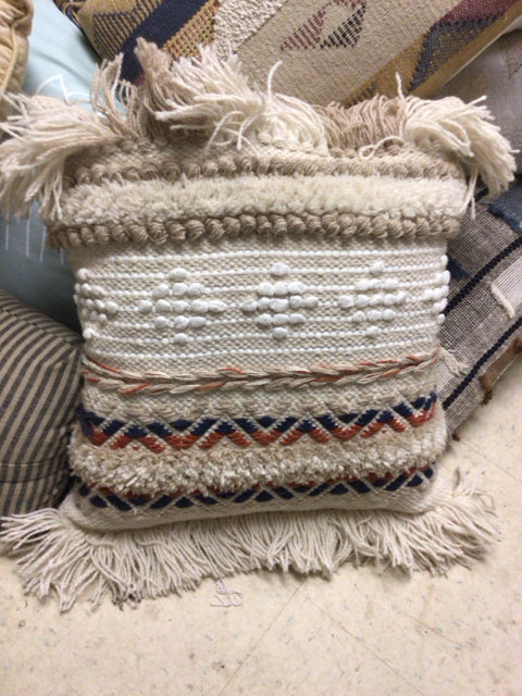 Beige Blue /Orange/White Tassel Pillow
