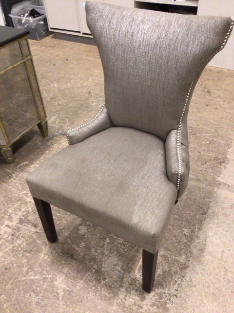 AS-IS Silver Fabric & Nailhead Chair(Light Soil/Pulled Threads)