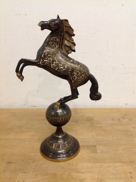 16" Brass Metal Horse on Pedestal